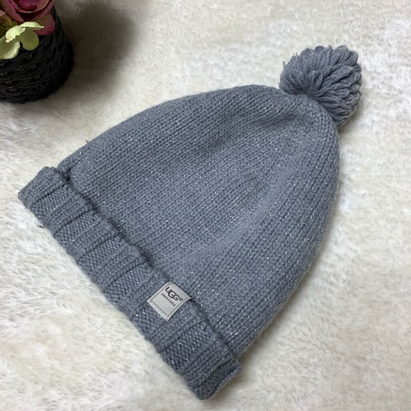 UGG Accessories - UGG Beanie Grey Pom Pom Hat Wool Winter